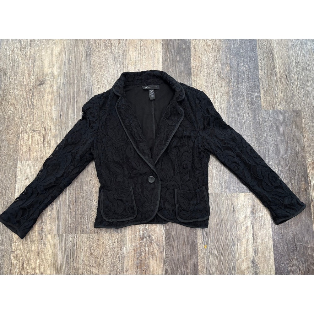 INC International Concepts Black Floral‎ Lace Blazer Petite Medium Single Button